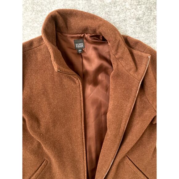 Eileen Fisher Wool Jacket Womens Large Brown Full Zip Coat Italian Farbic - Picture 7 of 8